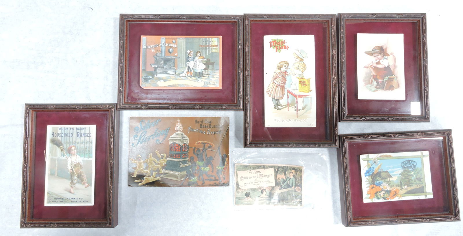 Lot of 7 trade cards, five in frames, (1 of 1)