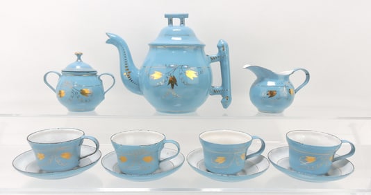 Rare child's granite ware tea set with