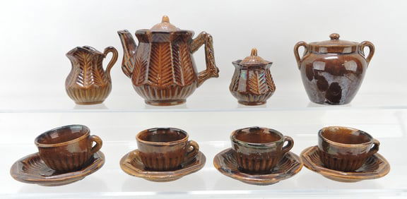 Brown stoneware child's tea set