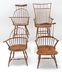 Lot of 4 handmade Windsor chairs and