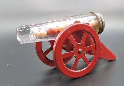 Glass candy container, canon with