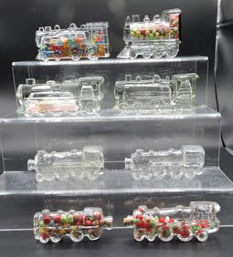 Lot of 8 train locomotive glass candy