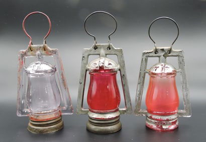 Lot of 3 barn lantern glass candy