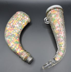 Lot of 2 cornucopia glass candy