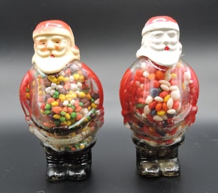 Lot of 2 Santa glass candy