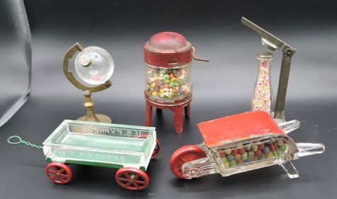 Lot of 5 glass candy containers: