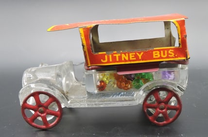 Jitney bus glass candy container,