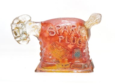 'Spark Plug' glass candy container,