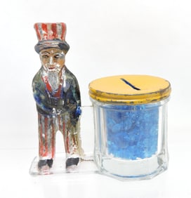 'Uncle Sam' glass candy container,