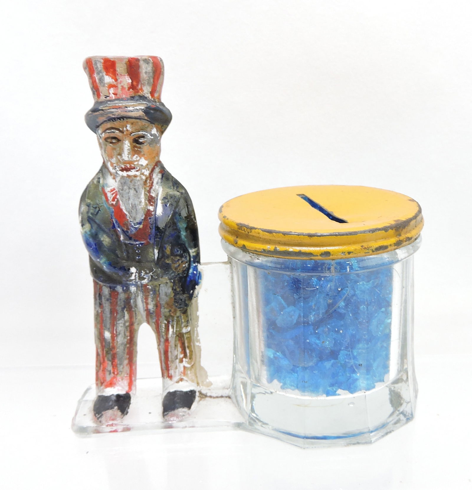 'Uncle Sam' glass candy container, (1 of 2)