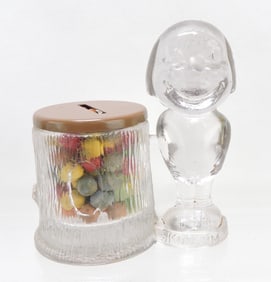 'Skookum' glass candy container,