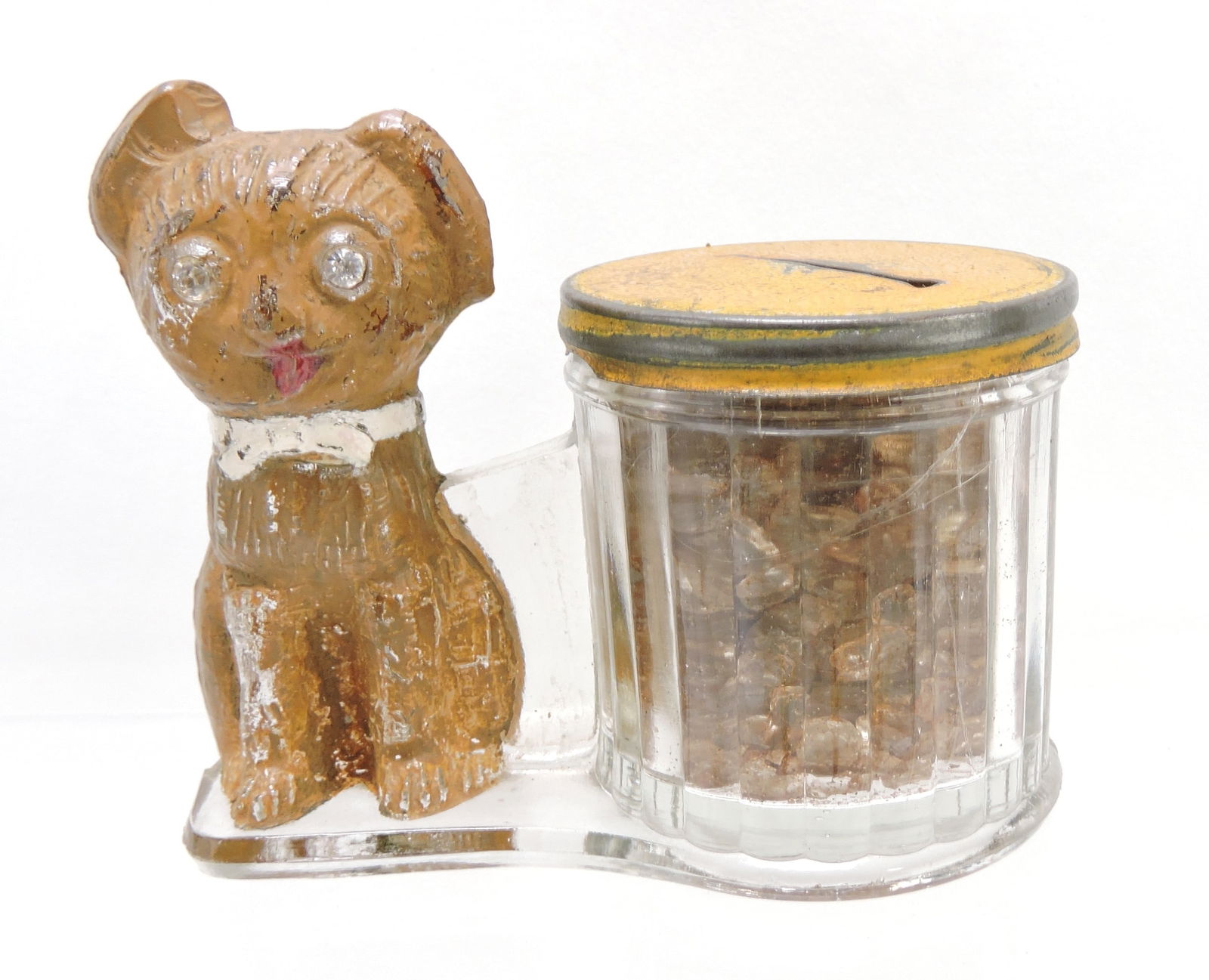 Dog by barrel glass candy container/ (1 of 2)