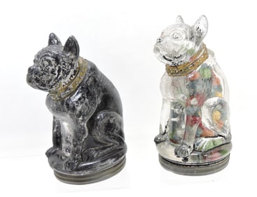 Lot of 2 dog glass candy containers,