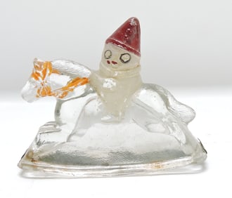 Clown on rocking horse glass candy