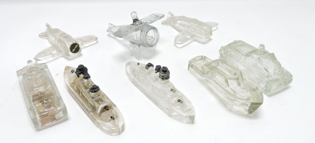 Lot of 8 glass candy containers, boats,