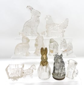 Lot of 10 animal glass candy containers,