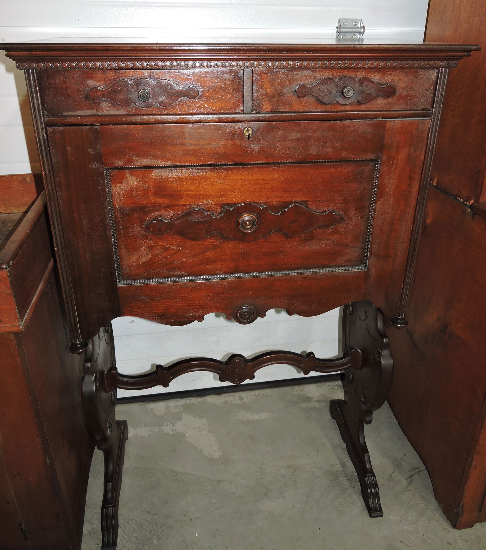 Walnut drop front writing desk with (1 of 2)