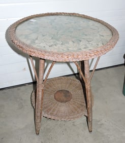 Wicker lamp table, 30"h, 25"d