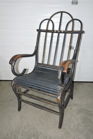 Blue painted rattan armchair with