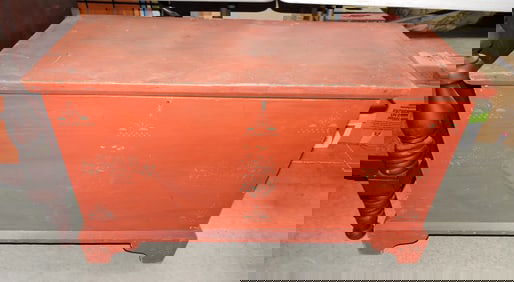 Red painted blanket chest with