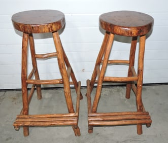 Pair of hickory bar stools, 30"