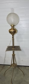 Brass organ lamp with cut frosted glass