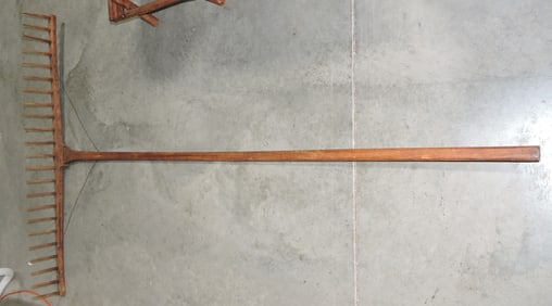 Massive primitive wooden rake,