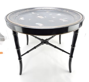 Black table with lift out metal Toleware