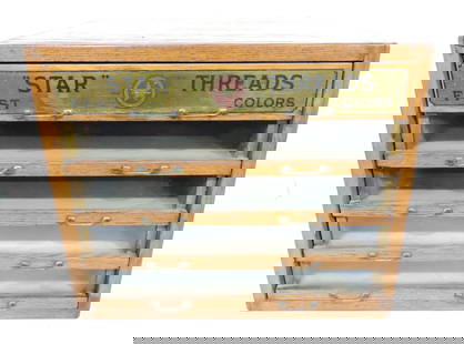 Star oak 5 drawer spool cabinet,: 15"h, 18"w, 15 1/2"d