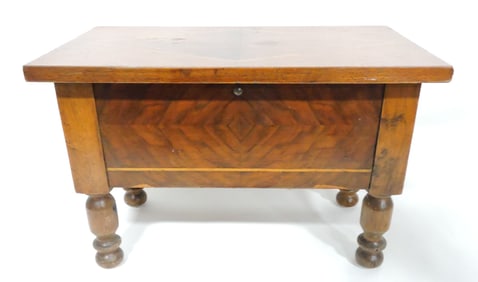 Walnut inlaid box/stool with lift top,