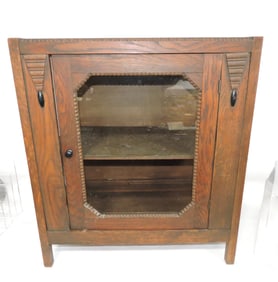 Oak curio cabinet with glass front and