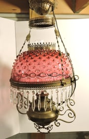 Victorian hanging lamp with cranberry