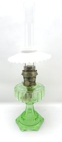 Aladdin green glass oil lamp,