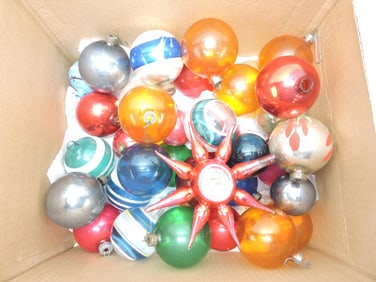 Box of Christmas ornaments