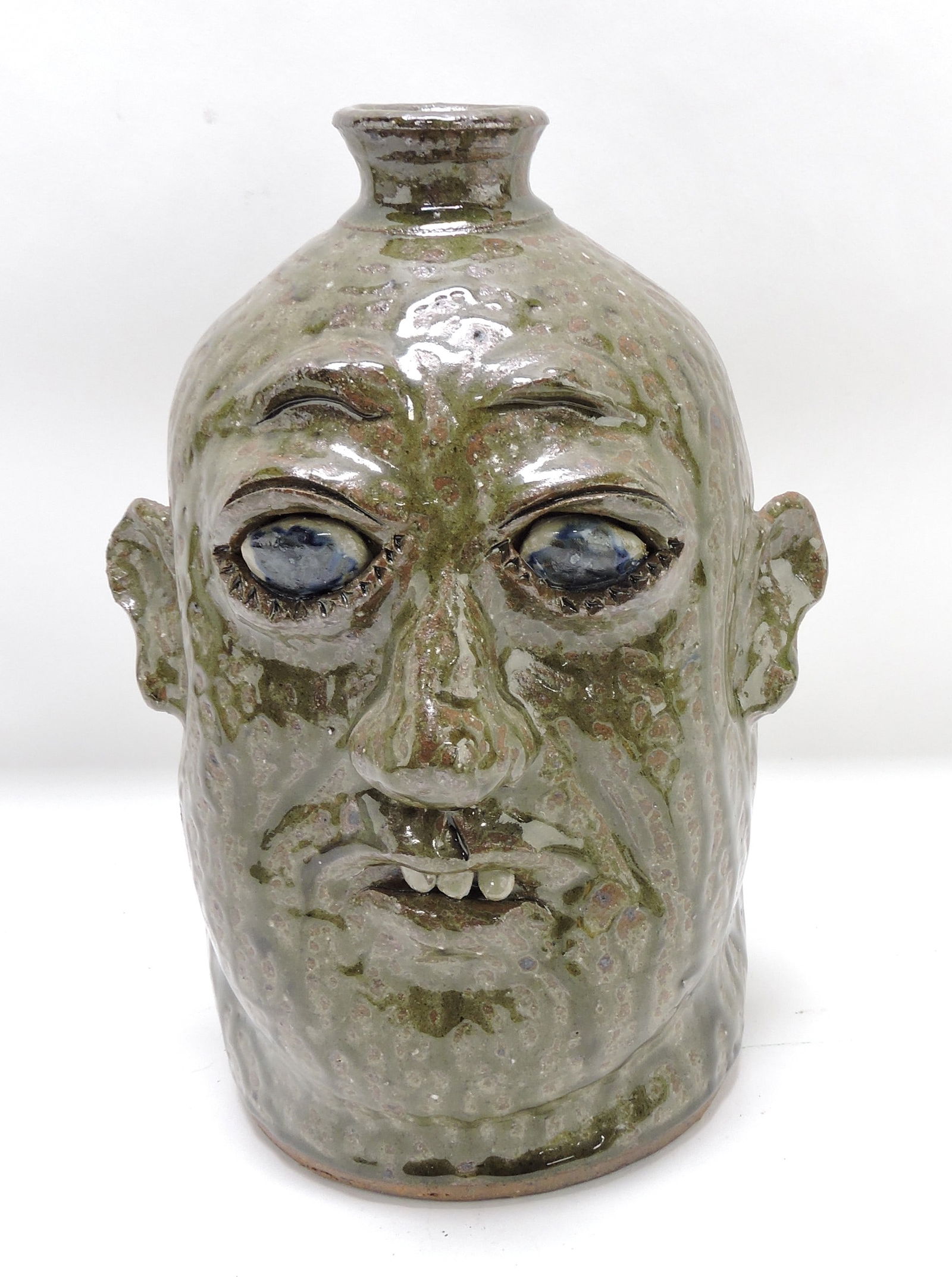 Stoneware face jug, signed, 2019, (1 of 2)