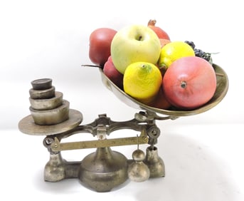 Cast iron and brass balance scales,