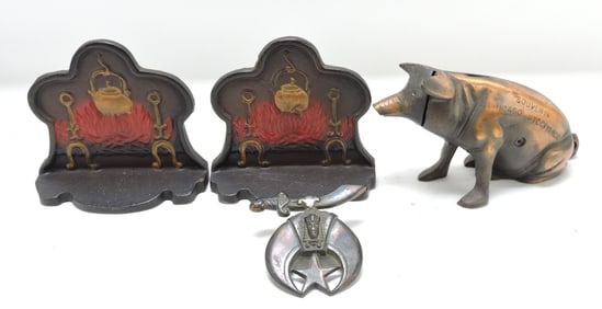 Cast iron pair of hearth bookends,