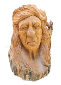 Large wooden Indian bust carving,