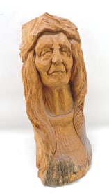 Large wooden Indian bust carving,