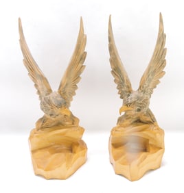 Pair of wood carved eagle bookends,