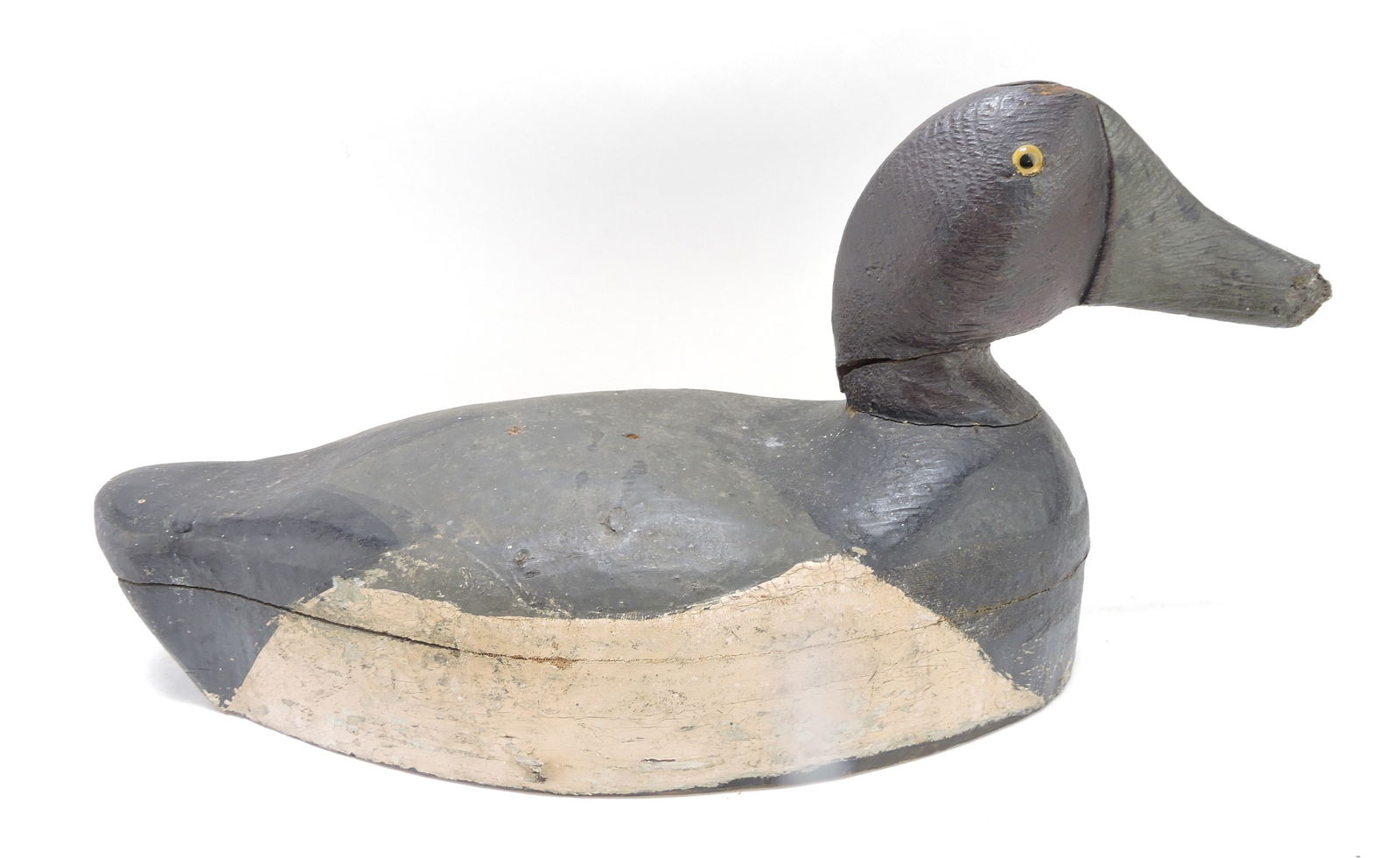 Wooden duck decoy, some losses,: 7"x15"