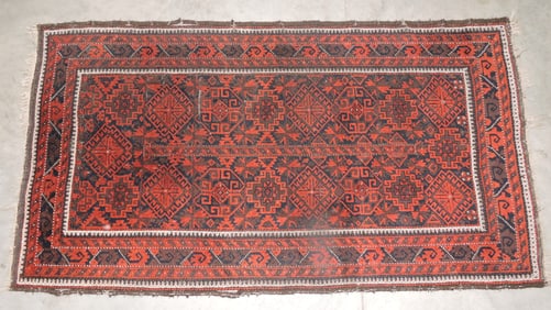 Antique oriental rug, 75"x41", wear