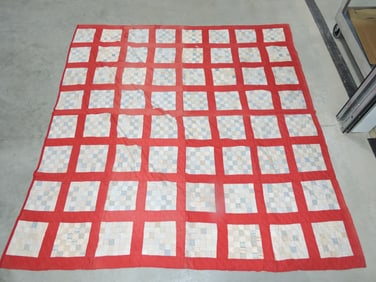 Antique quilt, stains, wear, 79"x83"