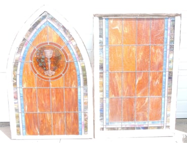 Large 2 piece stained glass window,