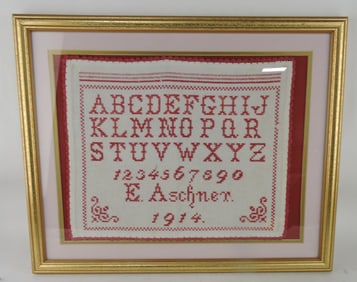 Framed sampler, E. Aschner, 1914,