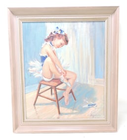 Oil on canvas of ballerina girl