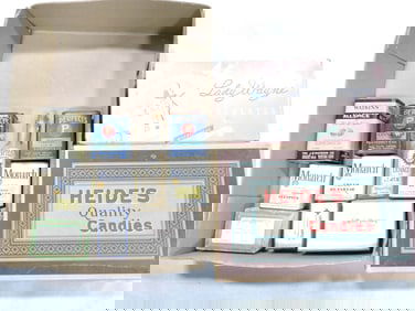 Lot of spice tins, candy and other boxes