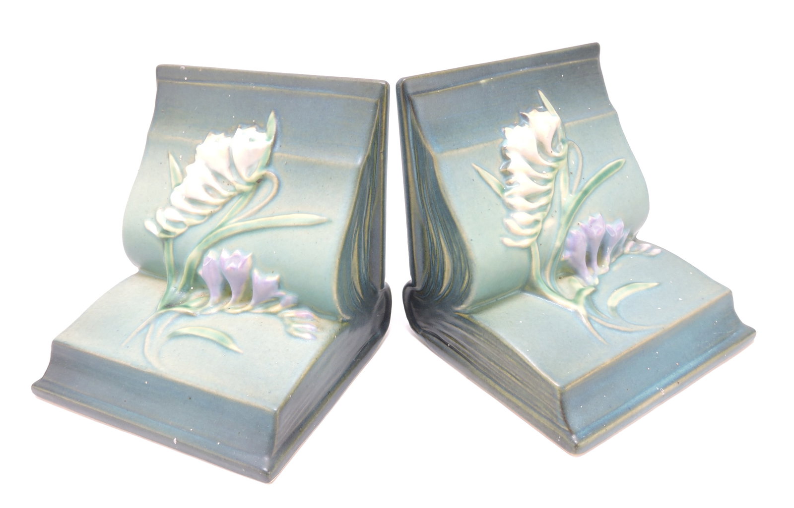 Roseville green Freesia bookends,: #15, 5"