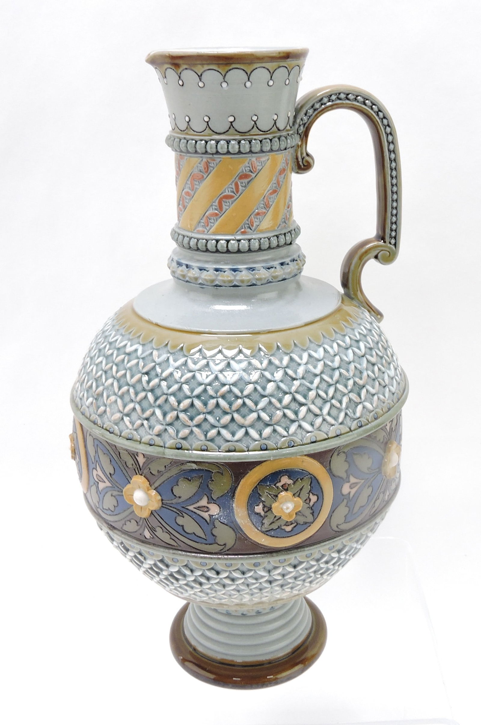 Mettlach 9 1/2" Mosaic floral jug,: #1772