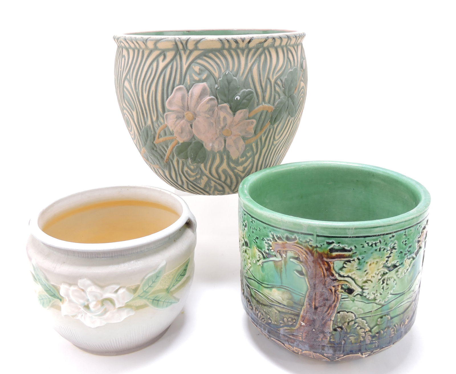 Lot of 3 pottery jardinieres, 6" to 9" (1 of 1)